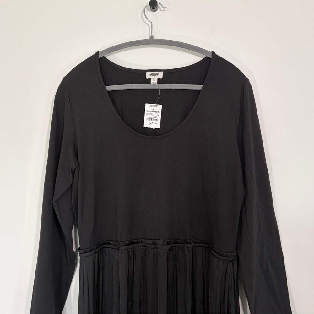 NWT J Crew long sleeve black midi maxi dress cotton satin scoop neck mixed media - Picture 5 of 12